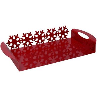 Vacchetti Bandeja Rectangular De Metal Rojo Copo De Nieve Cm41x20h6,5
