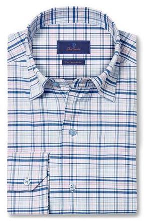 David Donahue Performance Plaid Sport Shirt in Blue/Multi at Nordstrom Rack, Size Xx-Large
