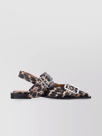 Ganni leopard print slingback buckle ballerina flats