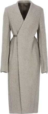 Rick Owens Textured Grey Wrap Coat With Lace Closure