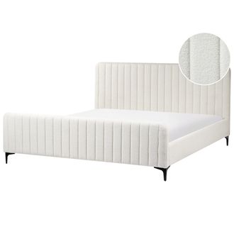 Beliani Cama Con Somier De Boucl&eacute; Con Cabecero Acolchado Patas De Metal Blanco Crema 180 X 200 Cm Lunan