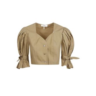 Chlo&eacute; Blouses, female, Green, Size: XS Puff-sleeve Cropped Top