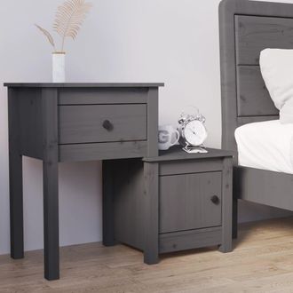 vidaXL Mesita De Noche Madera Maciza De Pino Gris 79,5x38x65,5 Cm Vidaxl