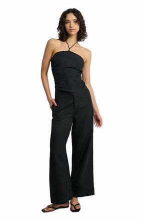 Onia Air Linen Asymmetrical Halter Top in Black at Nordstrom, Size 10