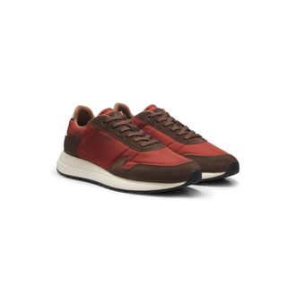 BOSS Lace-up sneakers in lightweight fabric with suede trims