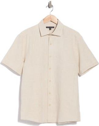 Robert Barakett Quill Short Sleeve Cotton & Linen Button-Up Shirt in Sand at Nordstrom Rack, Size Xx-Large