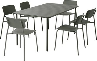 Sweeek Metal garden table 160 cm + 6 chairs, khaki green - Amelia + Liva