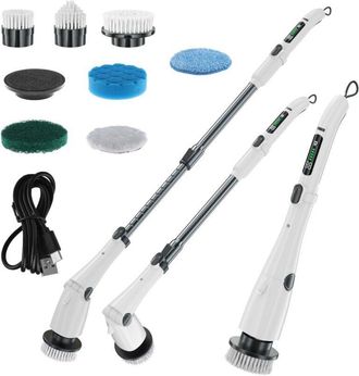 OEM Cepillo De Limpieza El&eacute;ctrico Inal&aacute;mbrico Con 7 Cabezales Reemplazables Y Mango Extensible Para Ducha, Ba&ntilde;o, Ba&ntilde;era, Azulejos Y Suelos