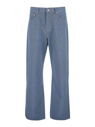 Jacquemus Le De-Nimes Droit Blue Five Pocket Jeans With Embroidered Logo On The Back In Denim Man