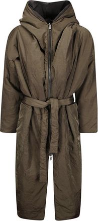 Kimo no-rain Long Padded Jacket With Front Zip And Removable Belt