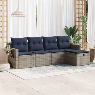 vidaXL Vidaxl - Juego De Sof&aacute;s Jard&iacute;n Con Cojines 5 Pzas Rat&aacute;n Sint&eacute;tico Gris