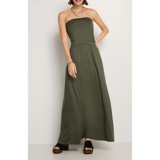Lascana Womens Bandeau Maxi Dress in Olive at Nordstrom, Size 16