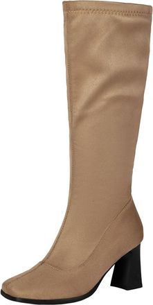 Generic Knee High Boots for Women Retro Suede Leather Long Shoes Casual Side Zip Cowboy Boots Chunky Block Heel Poitted Toe Slip On Mid Calf Boot Ladies Fashi