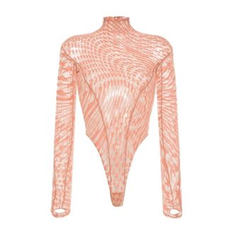 MUGLER Tops, Dames, Roze, M, Peach Pink Mesh Detailing Top