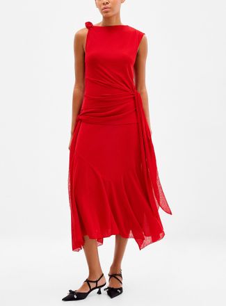 Ganni Womens Asymmetrical knots red dress