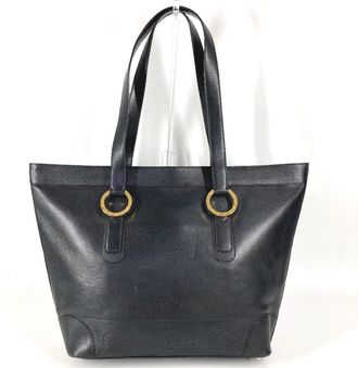 Tiffany & Co. Black Gold Leather Shoulder Bag Tote Bag (Pre-Owned)