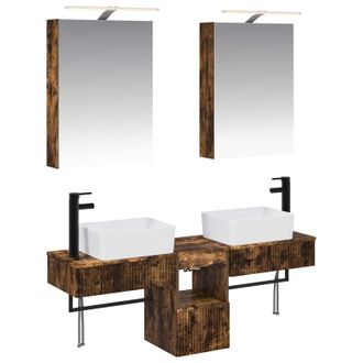vidaXL Juego De Muebles De Ba&ntilde;o 5 Pcs Roble Ahumado 50 X 14,5 X 70 Cm Vidaxl