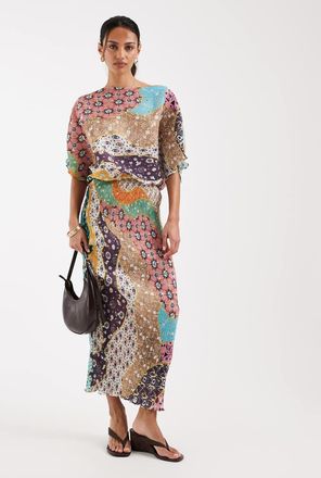 Never Fully Dressed Tilly - Vestito lungo pliss&eacute; con spalle scoperte stampa pastello-Multicolore