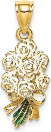 Diamond2Deal 14k Yellow Gold Enameled Bouquet of White Roses