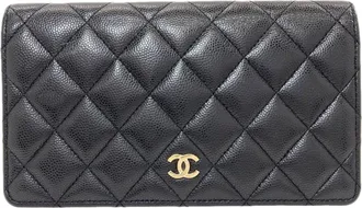 Chanel Matelasse Black Leather Long Wallet (Bi-Fold) (Pre-Owned)