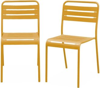 Sweeek Pair of steel and stackable garden chairs Yellow Ochre 44x52x79 cm - Amelia