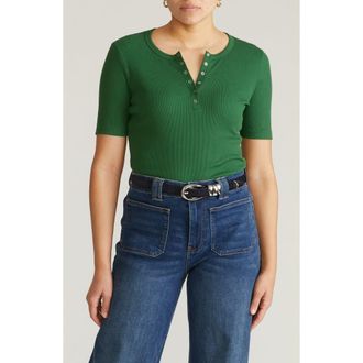 Universal Standard Stove Pipe Cotton Rib Henley in Green Park at Nordstrom, Size Xs