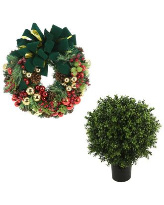 Creative Displays Inc. Classic Christmas Holiday Wreath & Uv Boxwood Drop-In