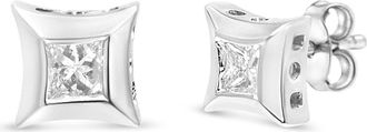 House of Brilliance 10K White Gold 1/3 Ct Invisible Style Princess Stud Earrings at Nordstrom