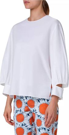 Akris Puff-Sleeve Poplin Cotton Blouse In Cream