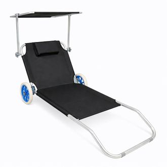 ebuy24 Vcm Tumbona Plegable Dimensiones Aprox. L. 165 X Al. 16 X An. 65 Cm Tumbona De Jard&iacute;n Con Ruedas Ligera Y Compacta Silla Reclinable Con Techo Solar (n
