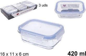 Trade Shop Trade Shop - Set 3pz Contenitori Per Alimenti In Vetro Con Coperchio Di Plastica 420ml 110550