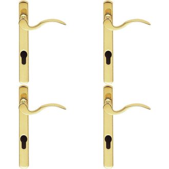 Loops 4x Scroll Lever Door Handle on Lock Backplate Polished Brass 208mm X 25mm in Metallics