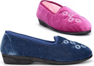 Generic Womens Slip On Slippers Size 4 Girls Slippers Size 6 Womens Carpet Slipper Cathy Slipper Slip In Embroidered Upper Sizes 3-8 Blue/Heather 8 UK