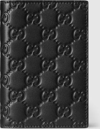 Gucci GG Emblem Passport Case, Black, Leather