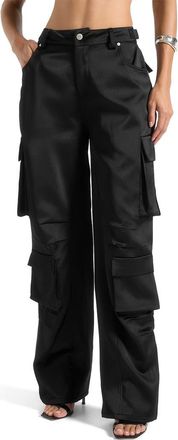 Mani&egrave;re De Voir Emilie Satin High Waisted Cargo Pants in Black at Nordstrom, Size 10