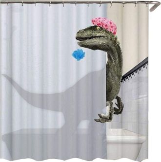 OEM Cortina De Ducha Con Estampado De Dinosaurios Y 12 Anillas, 180 X 180 Cm