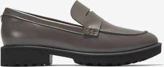 Cole Haan Womens Cole Haan Geneva W29787 Flat Gray Leather Penny Loafer Shoes HTAT275