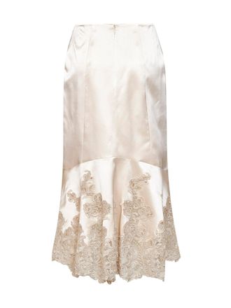 Ermanno Scervino Silk Satin with Lace Inserts Midi Skirt - Beige