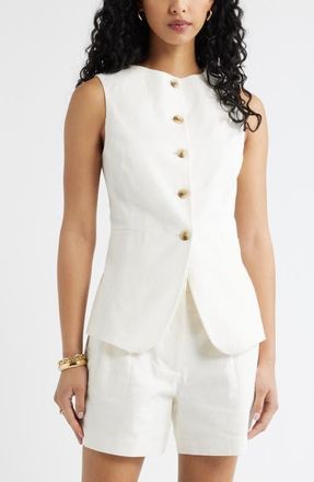 Open Edit Linen Blend Vest in White at Nordstrom, Size Xx-Small