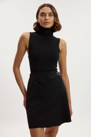 Karen Millen Womens Tailored Buckle Detail Pleated Mini Skirt - Black - Size 16 UK
