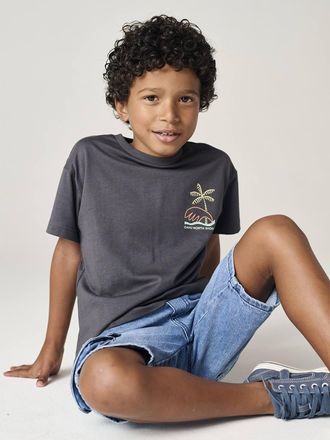 Vertbaudet Jungen T-Shirt mit Motiv vorn und hinten, mit Recycling-Baumwolle anthrazit