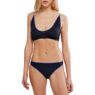 Free People Sweet Point Seamless Bikini in Black Combo at Nordstrom, Size X-Small