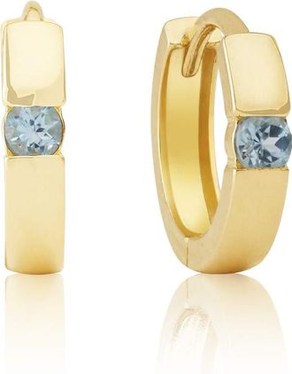 MAX + STONE 14k Yellow or White Gold Small Round Gemstone Huggie Hoop Earrings