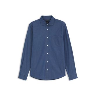 BOSS Casual-fit shirt in washed cotton denim