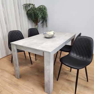 Kosy Koala Stone Grey Effect Wood Dining Table Set with 4 Black Gem Pattern Chairs Dining Room Furniture in Brown