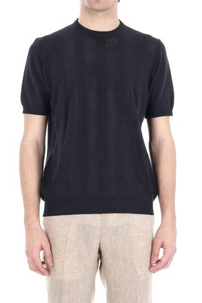 Drumohr Textured Knit Cotton T-Shirt with Ribbed Trims