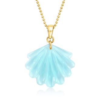 Ross-Simons Blue Chalcedony Seashell Pendant Necklace in 18kt Gold Over Sterling