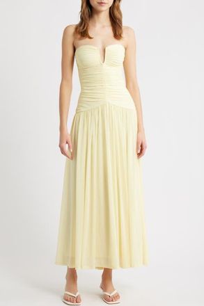 Nia Beverly Ruched Strapless Chiffon Maxi Dress in Butter at Nordstrom, Size X-Large