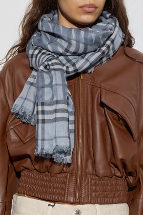Burberry Scarf With Logo, Unisex, Navy Blue