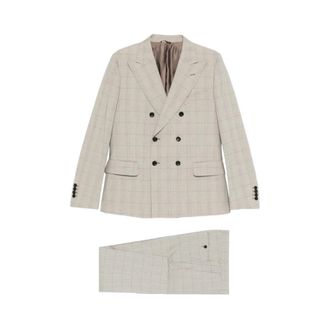 Reveres 1949 Double Breasted Suits, male, Beige, Size: XL Checked Double-Breasted Suit
